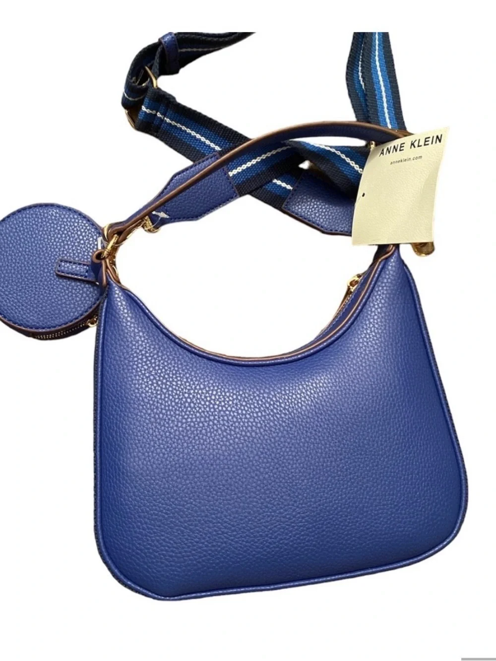 Anne Klein Royal Blue Pebbled Leather Crossbody with Coin Pouch